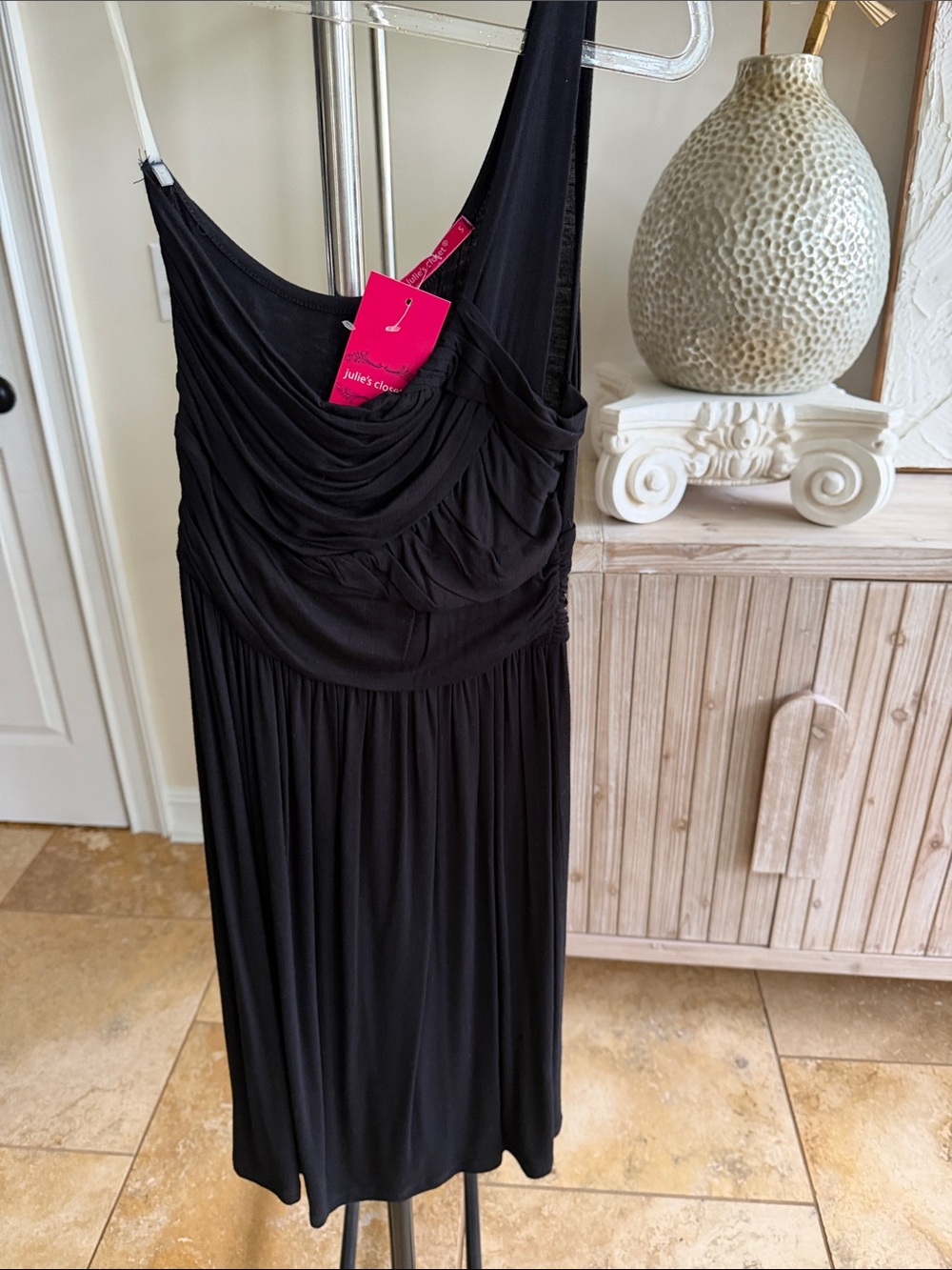 julie's closet Black One-Shoulder Draped Dress